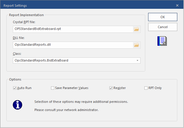 Report Settings dialog