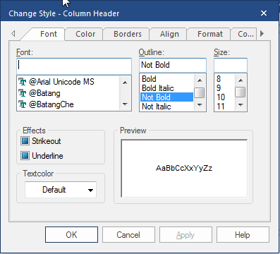 Change Style Column Header
