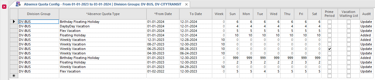 Absence Quota Config