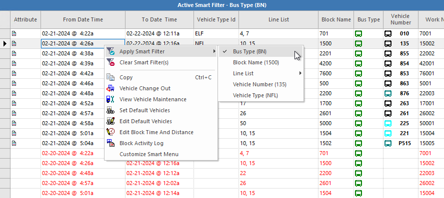 Apply Smart Filter menu with filtered results showing.