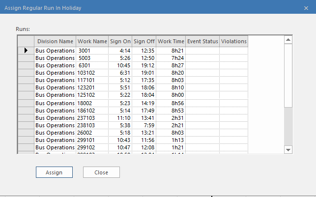 Assign Regular Run in Holiday
