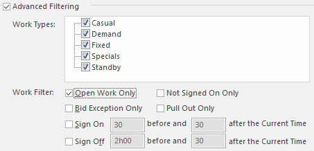 Open Work Only options for Daily Activity Context.