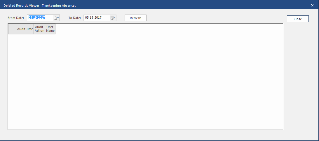 Deleted Records Viewer screen