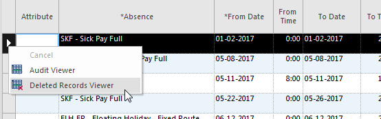 Deleted Records Viewer right-click menu
