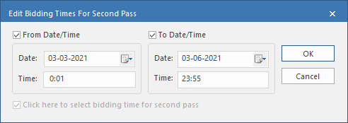 Edit Bidding Times dialog