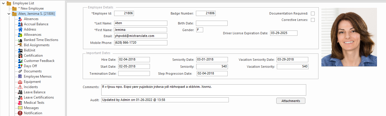 Employee Card Example