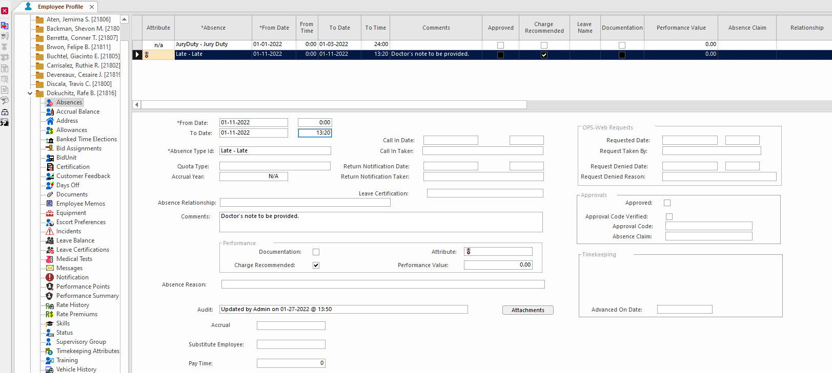 Employee Profile - Absences