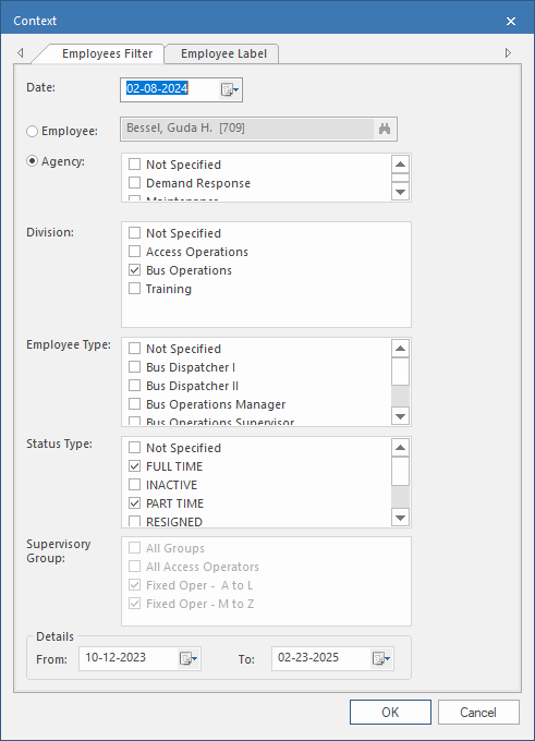 Employee Profile Context Employees Filter tab