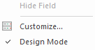 Design Mode with a checkmark beside it.