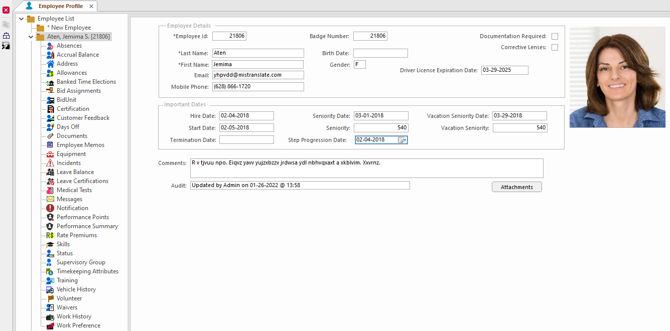 Employee Profile screen showing Employee Details, including an Employee Picture.