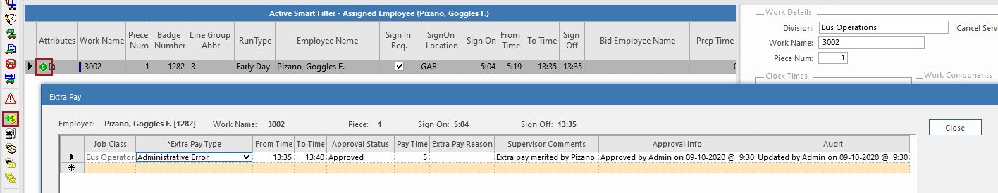 The Extra Pay button and Extra Pay icons circles in red.