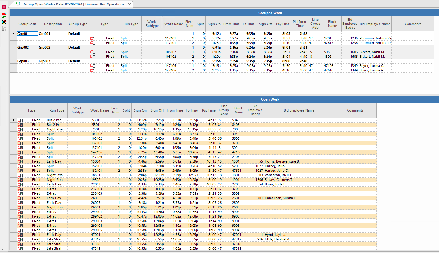 Group Open Work screen