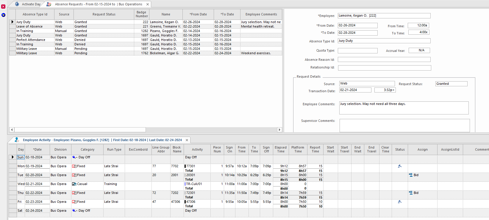 The Properties screen above the Daily Activity screen.
