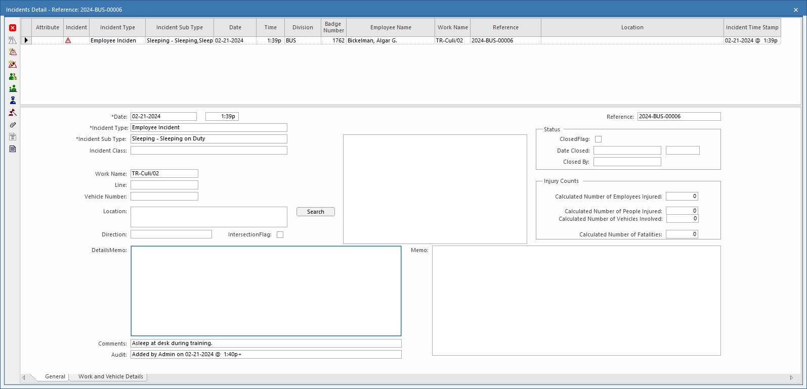 Incidents Detail General tab