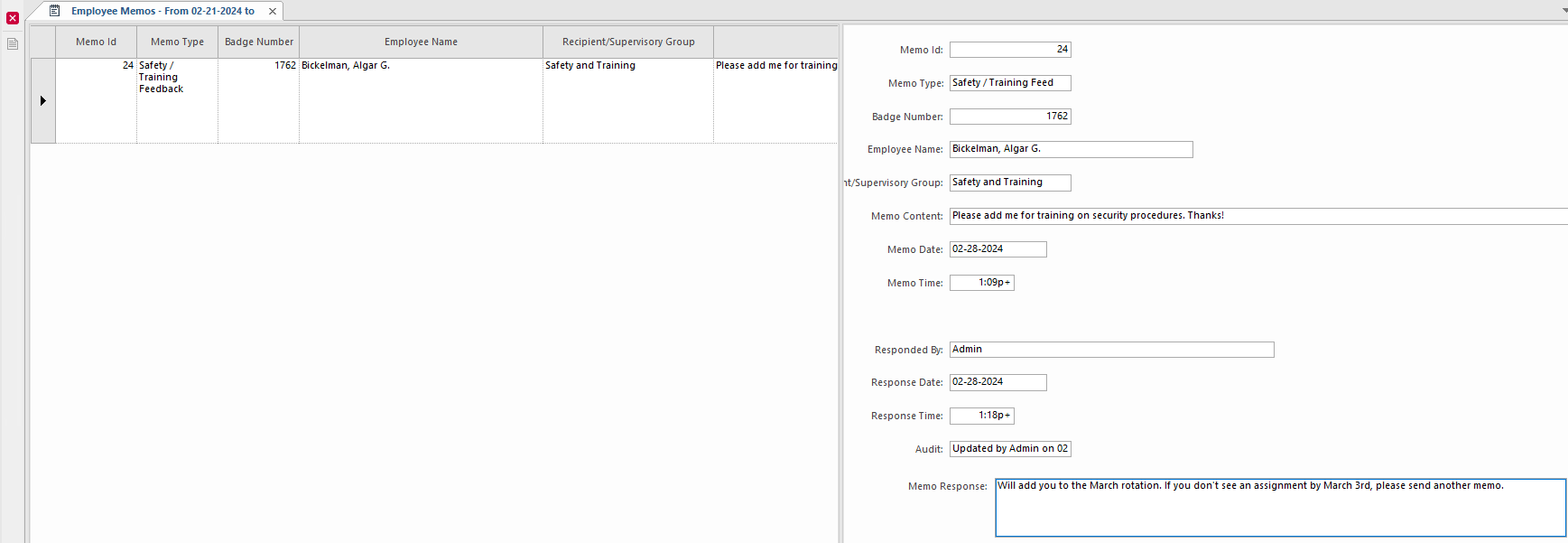 Memo response example