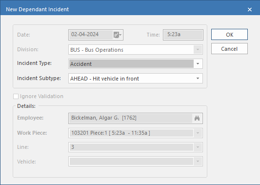 New Dependent Incident