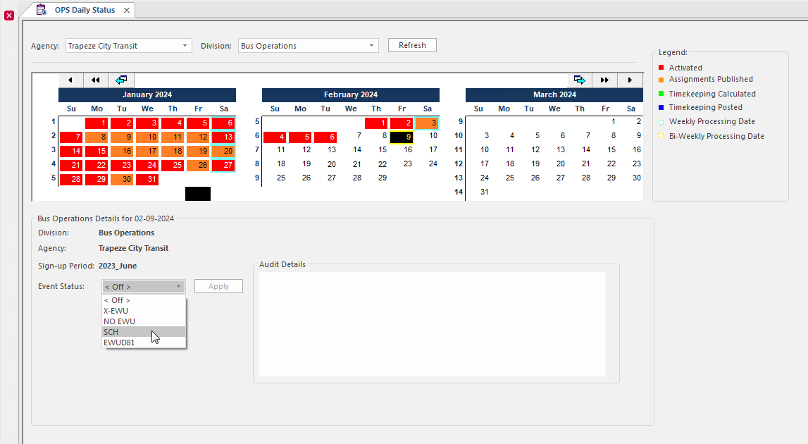 Changing Event Status on the OPS Daily Status screen