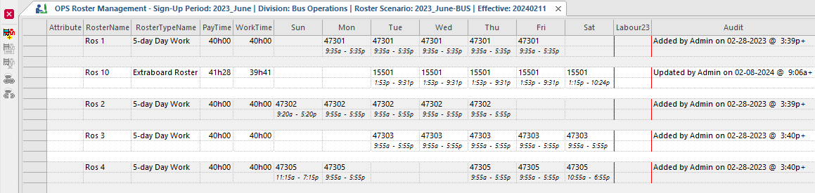 OPS Roster Management screen