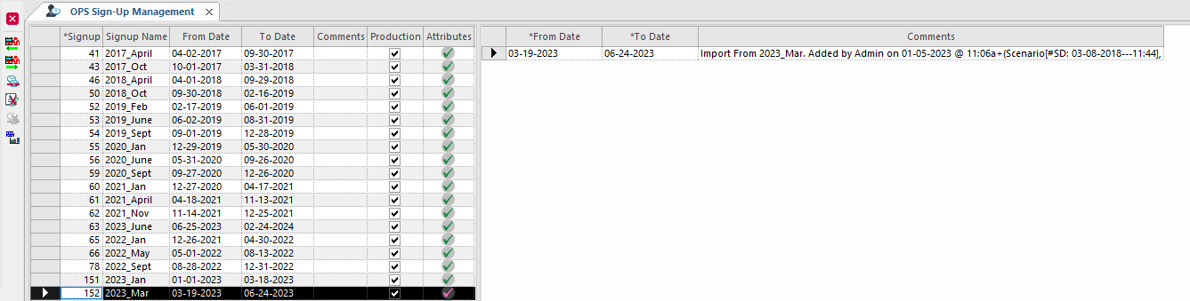 OPS Sign-Up Management screen