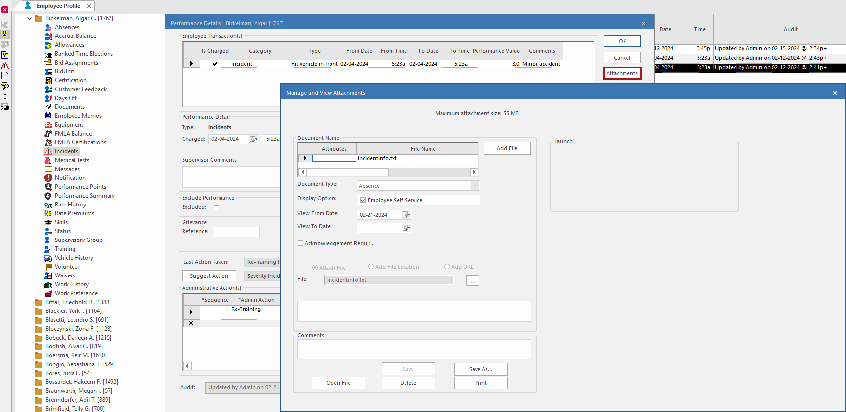 Performance Details with Attachments