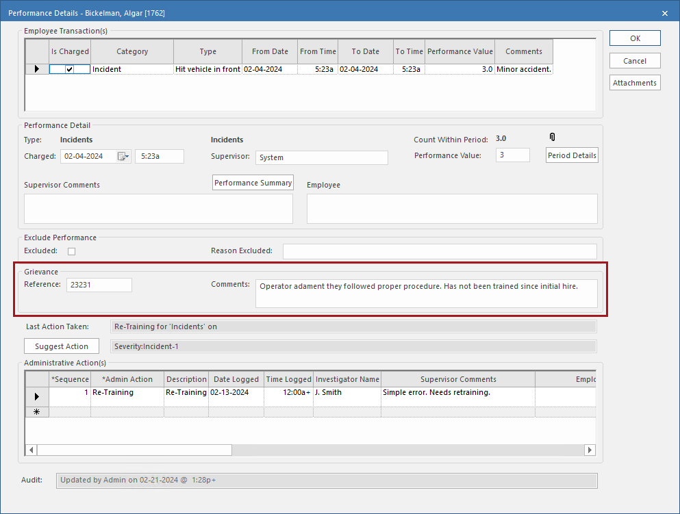 Performance Details Grievance