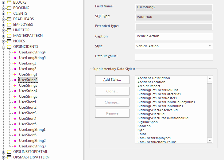 Supplementary Data Config Field Displayed