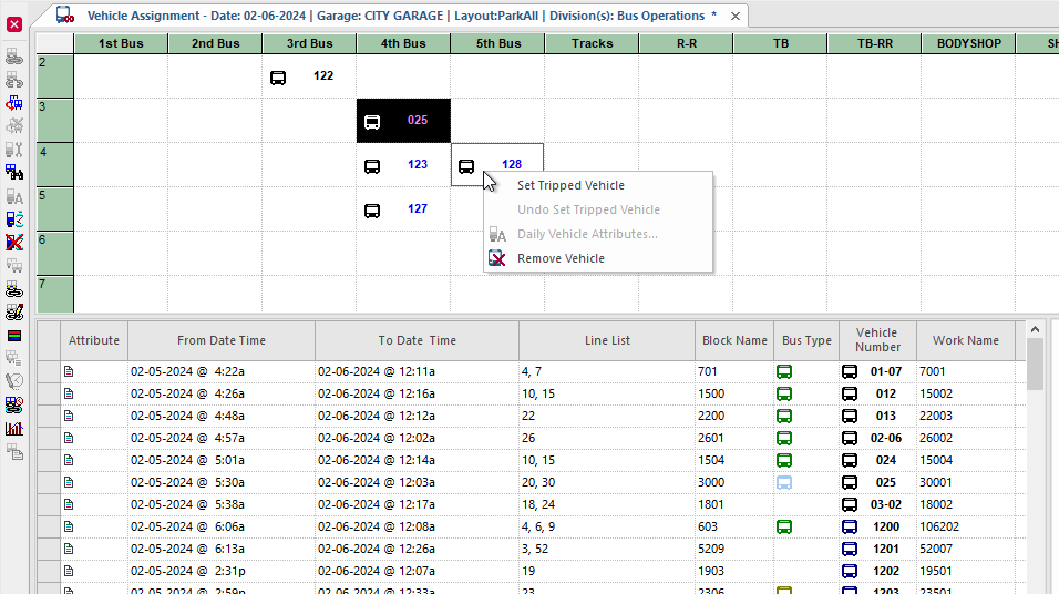 Vehicle Assignment screen showing the Remove Vehicle option.