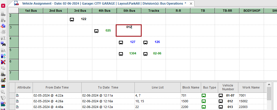 Vehicle Assignment grid with number being typed in a cell. That cell is circled in red.