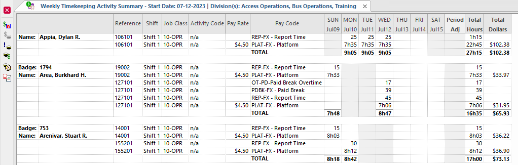 Weekly Timekeeping Activity Summary