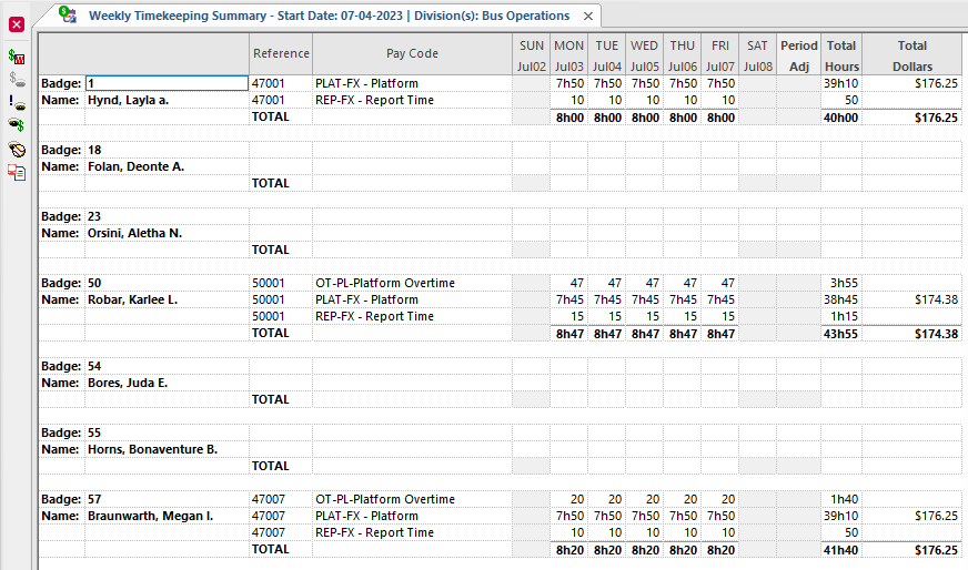 Weekly Timekeeping Summary screen