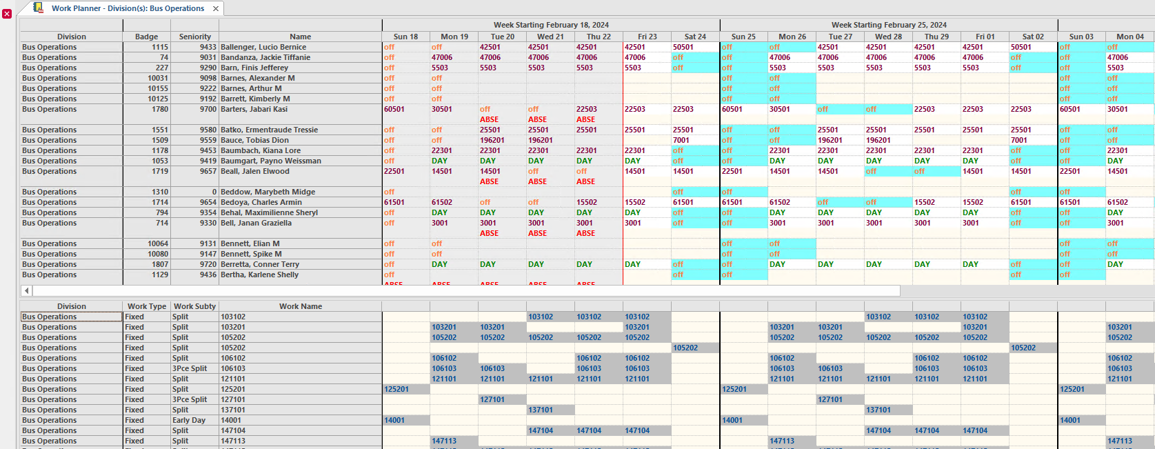 Work Planner screen