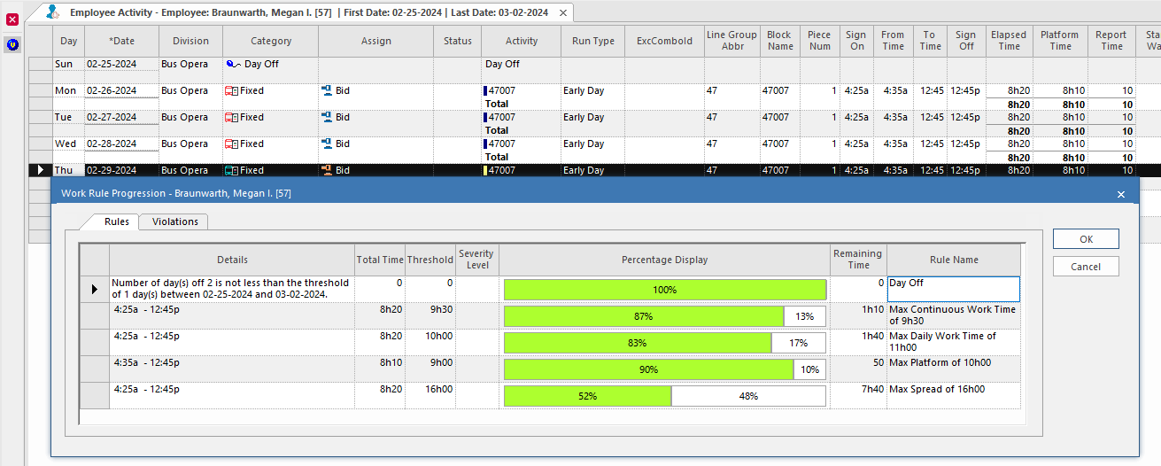 The Work Rule Progression dialog.