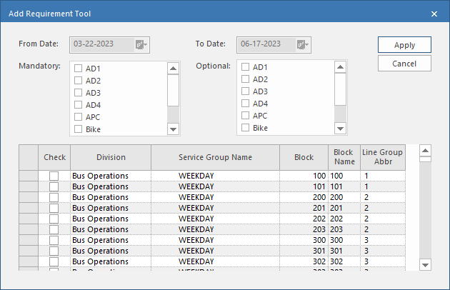 Add Requirement Tool dialog