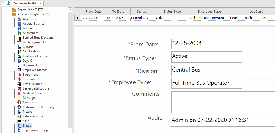 The Employee Profile screen with the text in detail view larger than the text in list view.