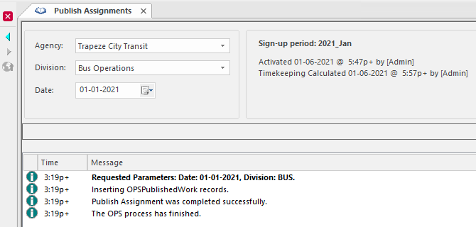 Sample Publish Assignment screen