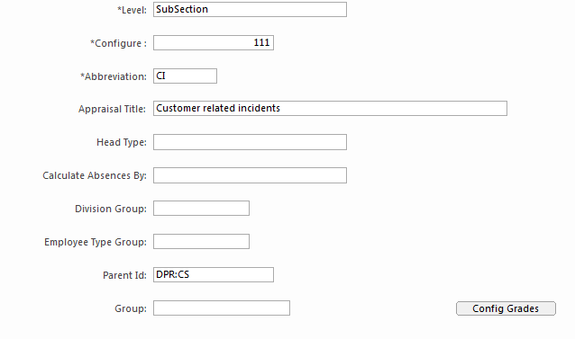 The subsection fields showing entered information.
