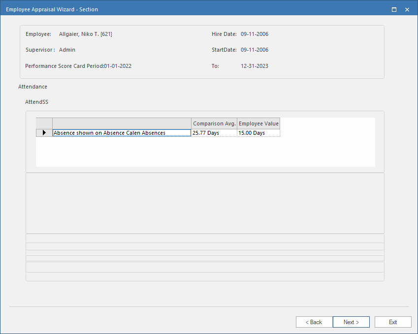 Sample page for Employee Appraisal Wizard
