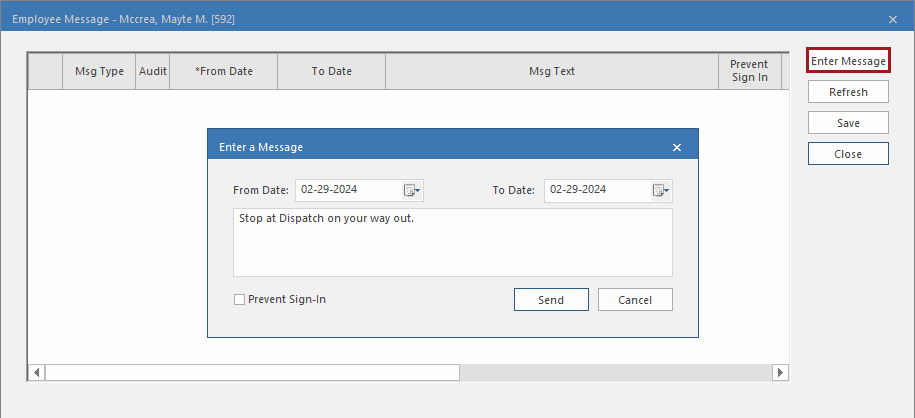 Enter a Message dialog