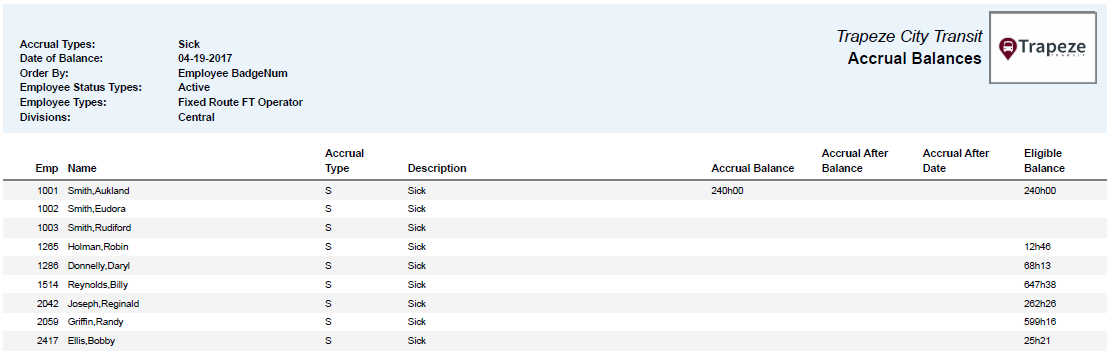 Accrual Balances Report