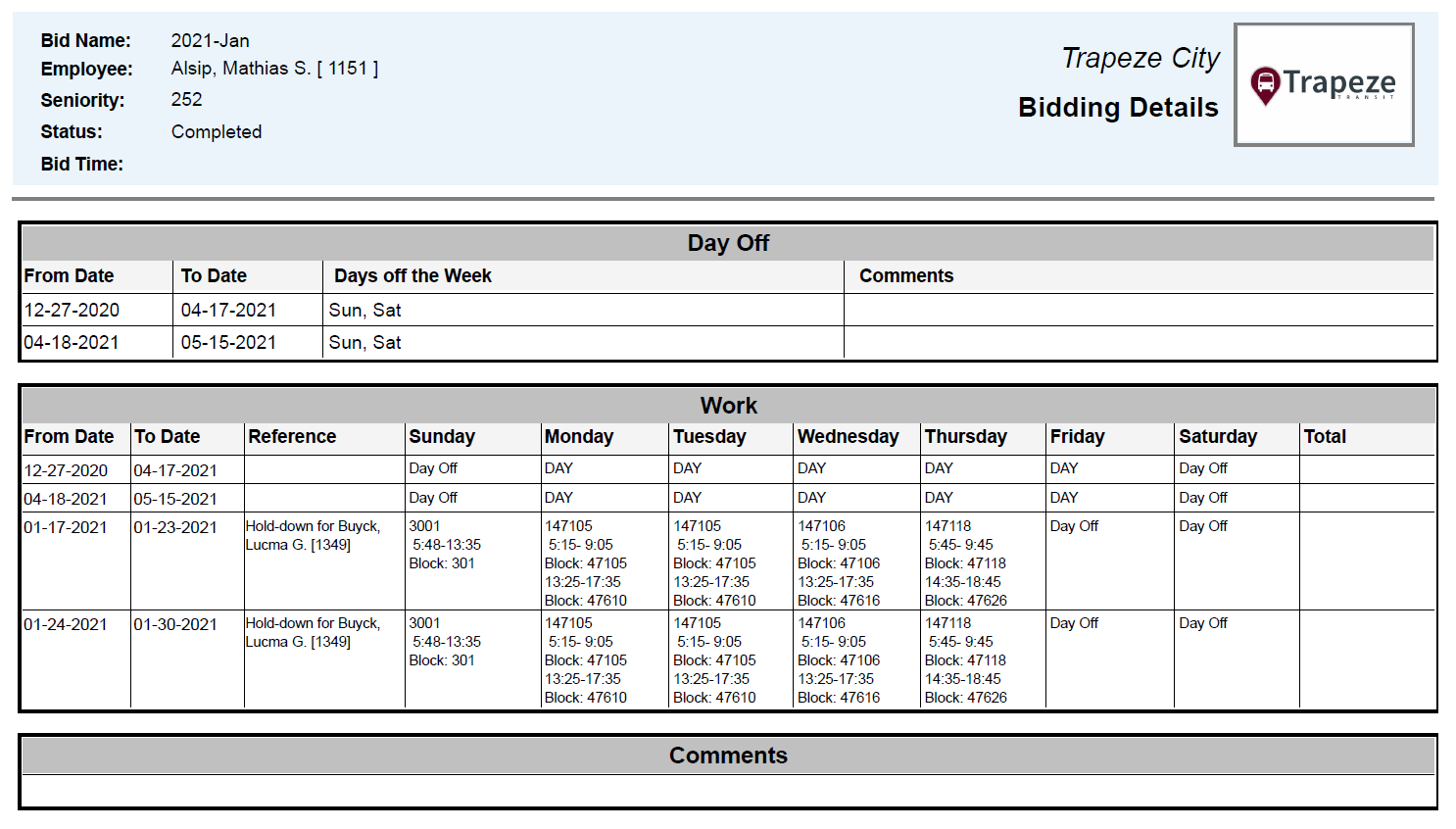 Bidding Details Report
