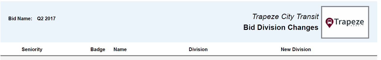 Bid Division Changes Report