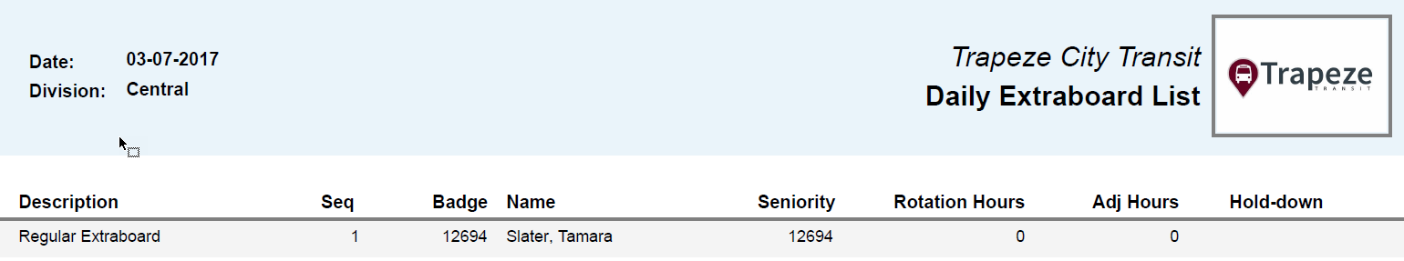 Daily Extraboard List Report