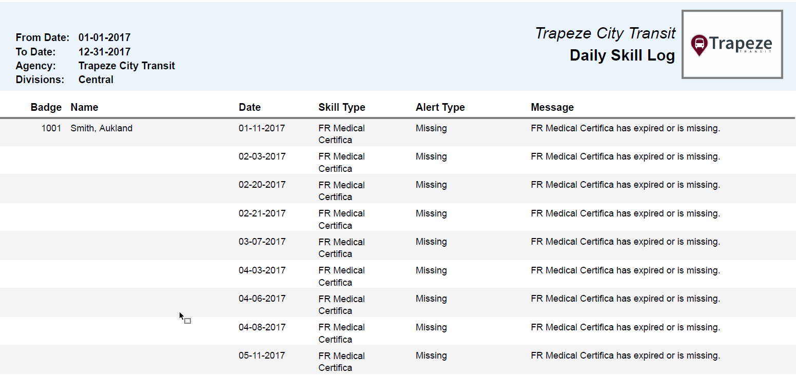 Daily Skill Log Report