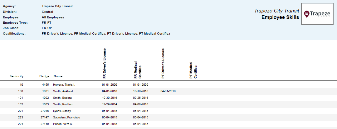Employee Skills Report