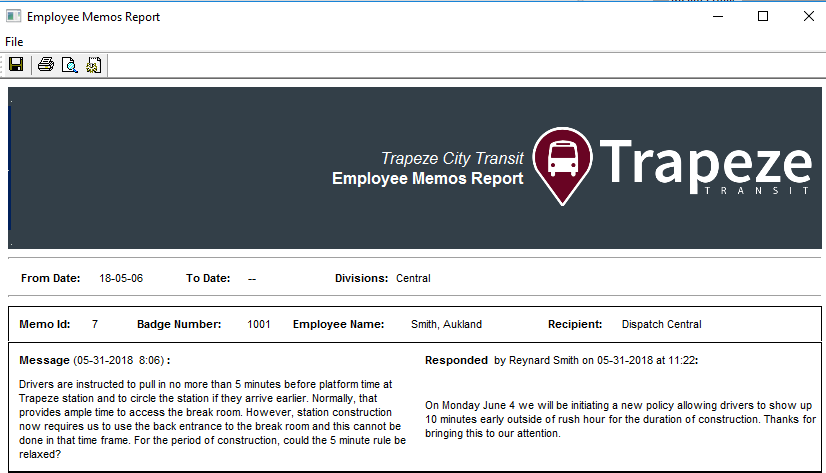 Employee Memos Report