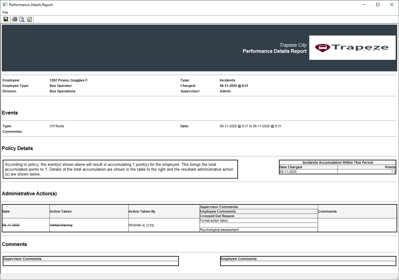 Performance Details Report