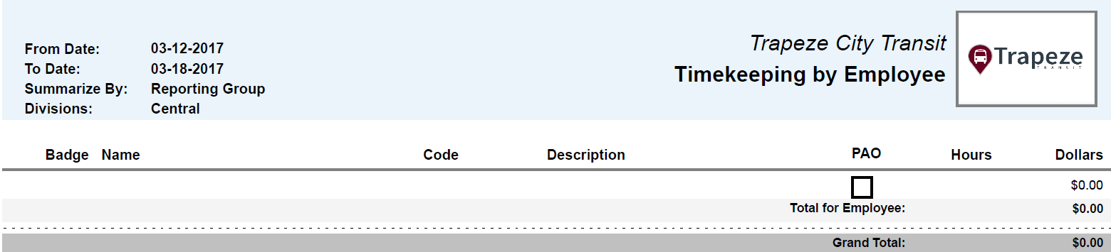Timekeeping by Employee Summarized by Reporting Group Report