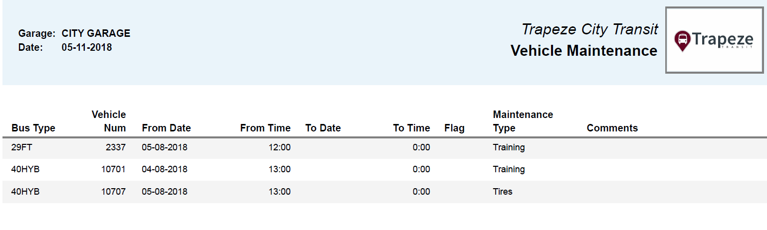 Vehicle Maintenance Report