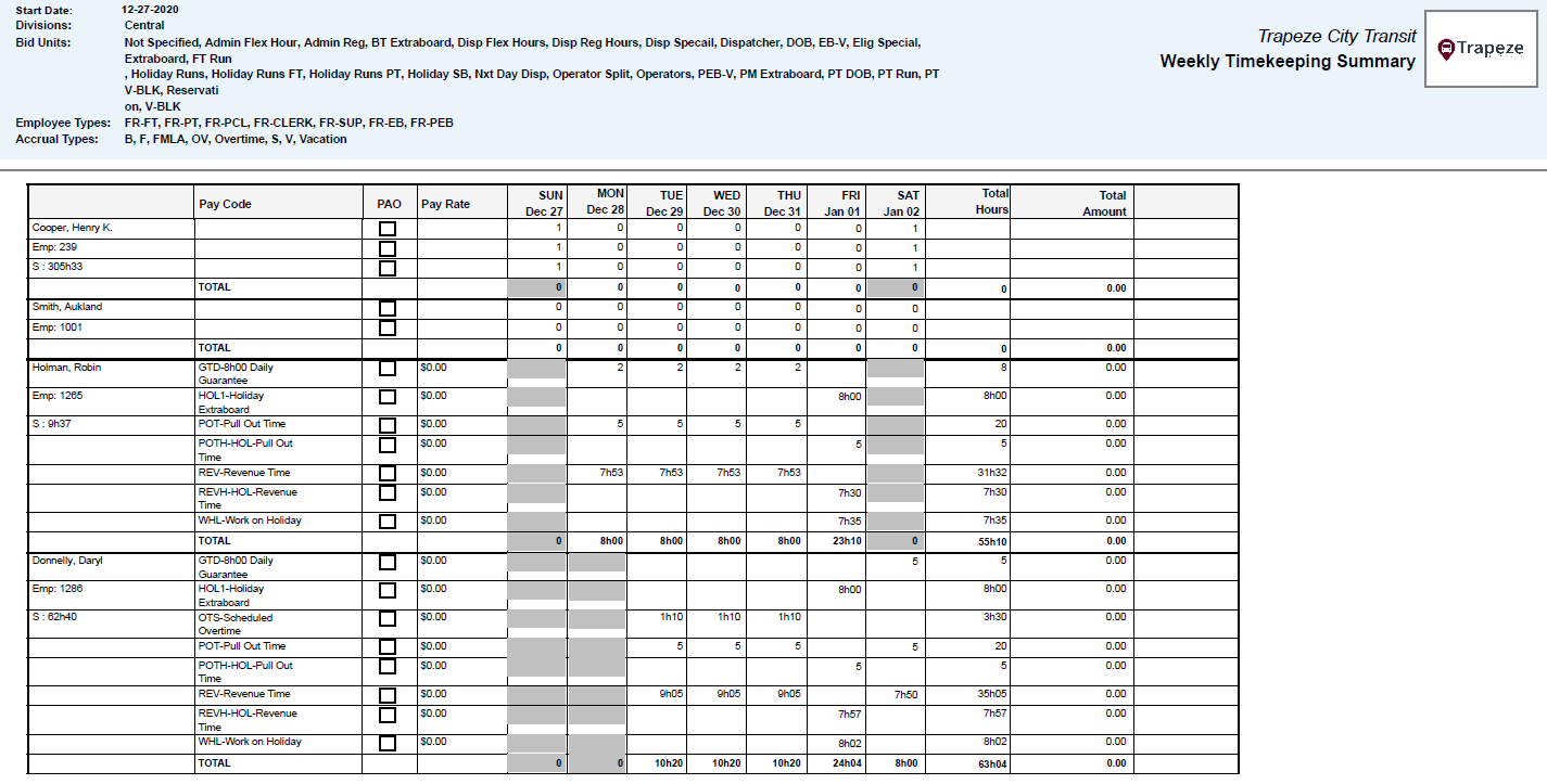 Weekly Timekeeping Summary Report