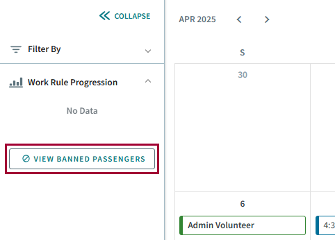 The View Banned Passengers option circled in red.